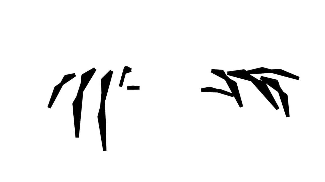 Black skeletal, disembodied, geometric fingers on top of a featureless white background.