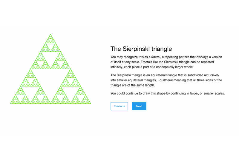 Screenshot of a webpage with a green triangle on the left and text on the right.