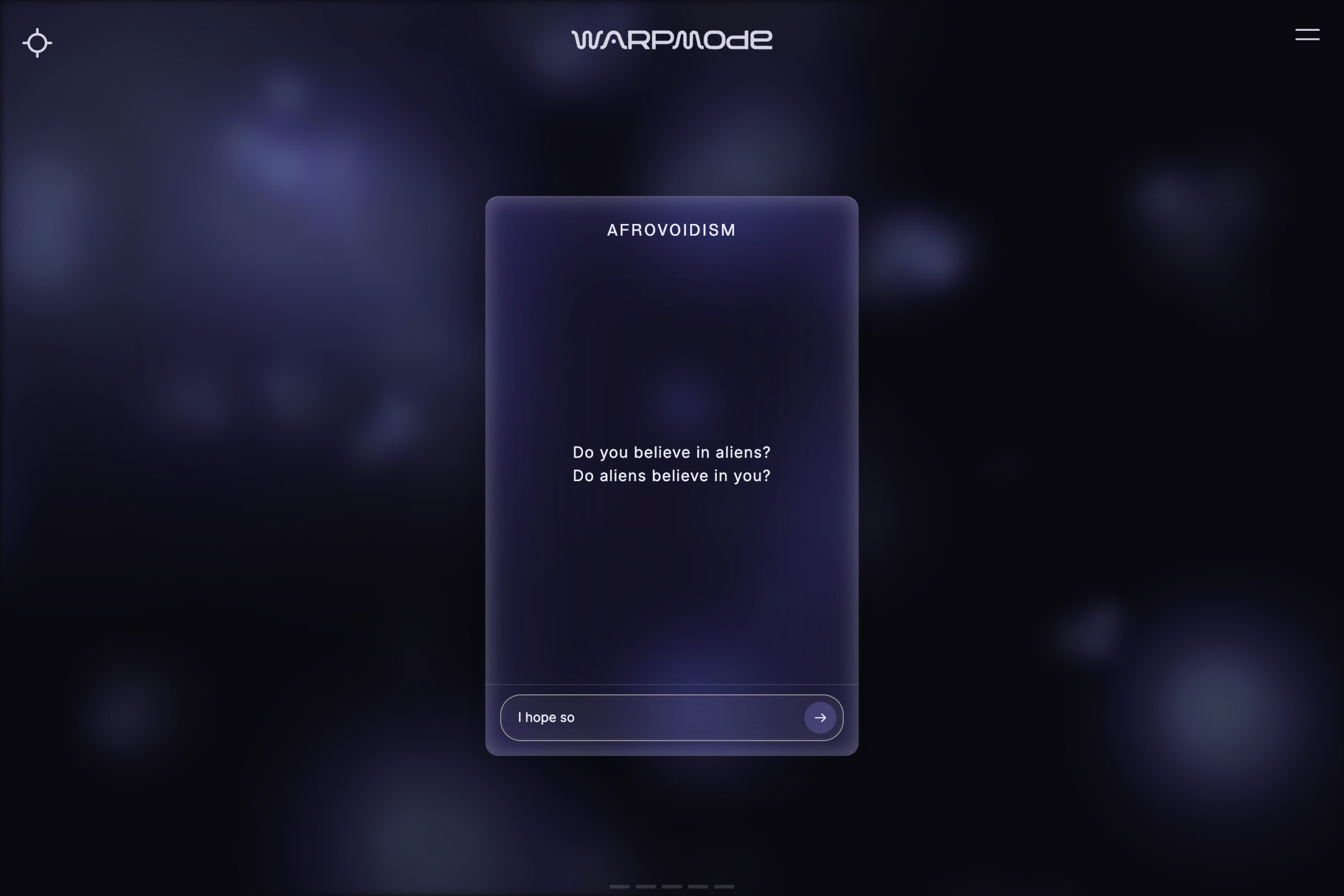 Screenshot of a card asking if you believe in aliens, and if aliens believe in you.